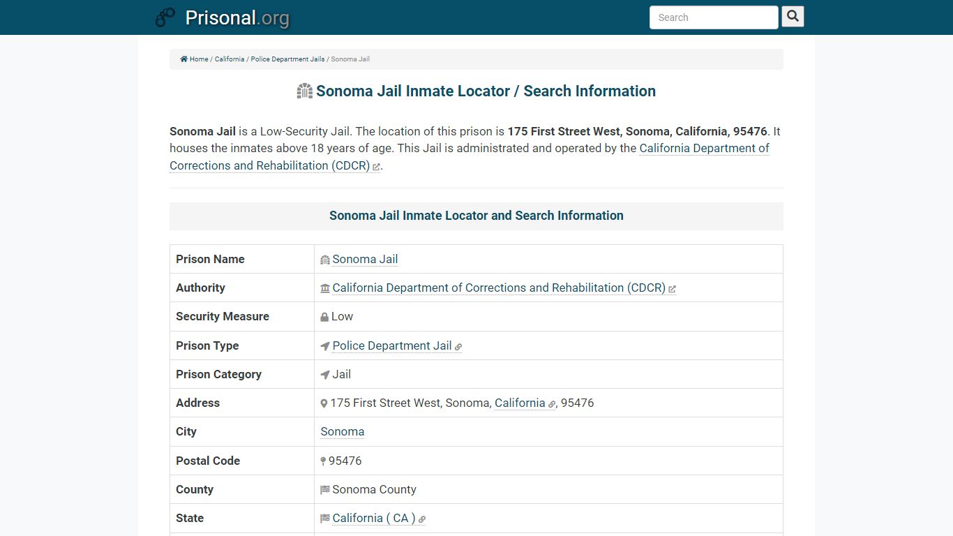 Sonoma Jail-Inmate Locator/Search Info, Phone, Fax, Email ...