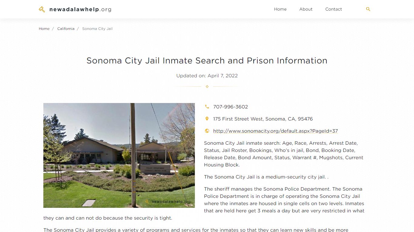 Sonoma City Jail Inmate Search, Visitation, Phone no ...